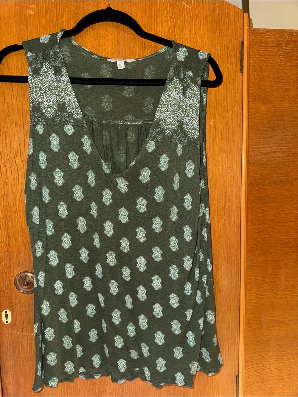 Lucky Brand Olive Green Tank with Mint Paisley Print
